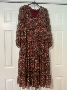 JODIFL Brown and Rust Floral Tiered Maxi Dress